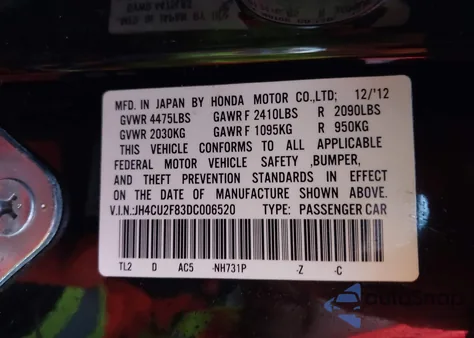 2013 Acura Tsx 2.4 from USA, damaged, VIN JH4CU2F83DC006520